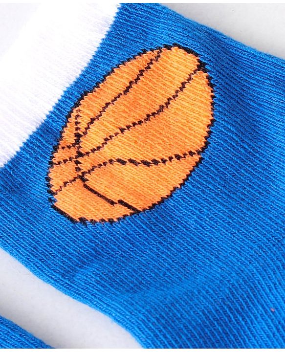 Cute Walk By Babyhug Cotton Knit Anti Bacterial Ankle Length Socks Basket Ball Design Pack Of 3 - Multicolour