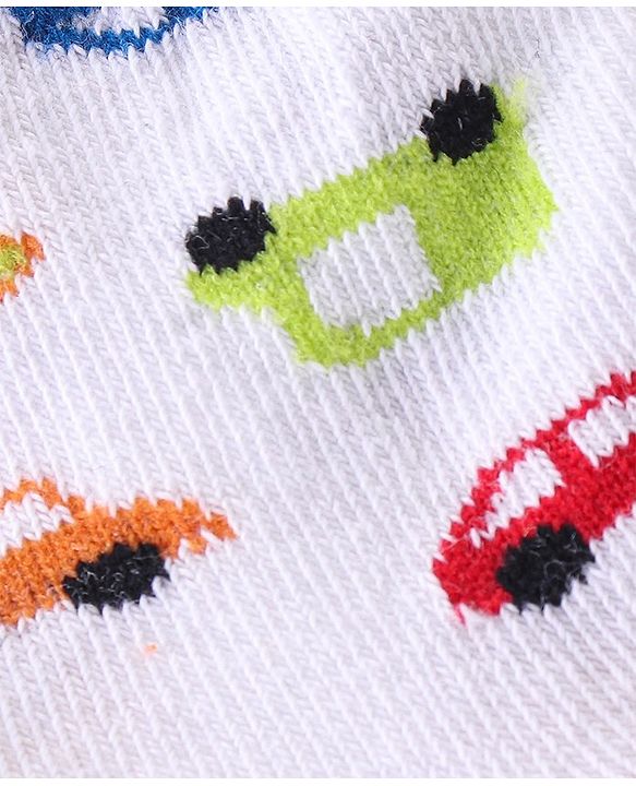 Cute Walk By Babyhug Cotton Knit Anti Bacterial Ankle Length Socks Car Design Pack Of 3 - Multicolour