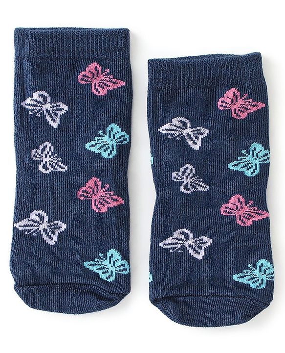 Cute Walk By Babyhug Cotton Knit Anti Bacterial Ankle Length Socks Butterfly Design Pack Of 3 - Multicolour