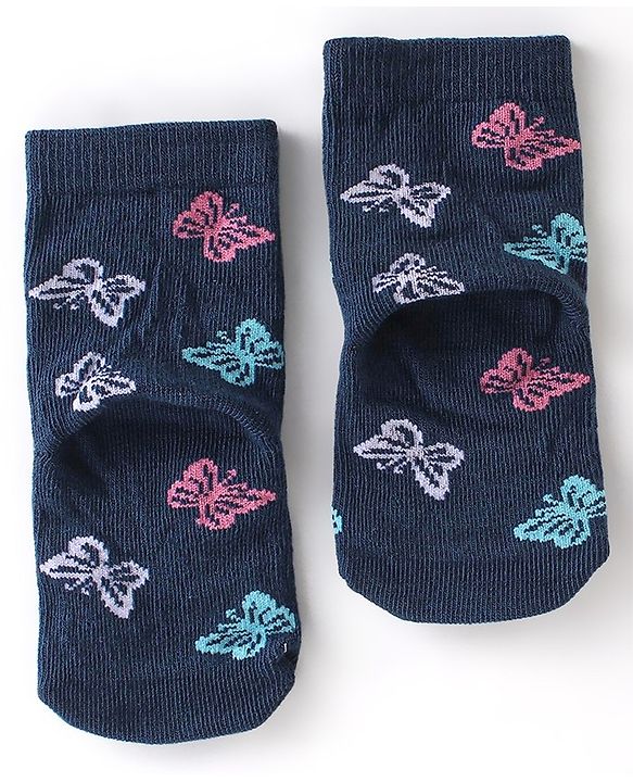 Cute Walk By Babyhug Cotton Knit Anti Bacterial Ankle Length Socks Butterfly Design Pack Of 3 - Multicolour