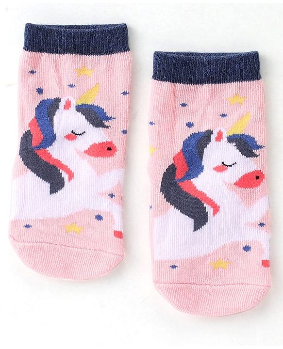 Cute Walk By Babyhug Cotton Knit Anti Bacterial Ankle Length Socks Unicorn Design Pack Of 3 - Multicolour