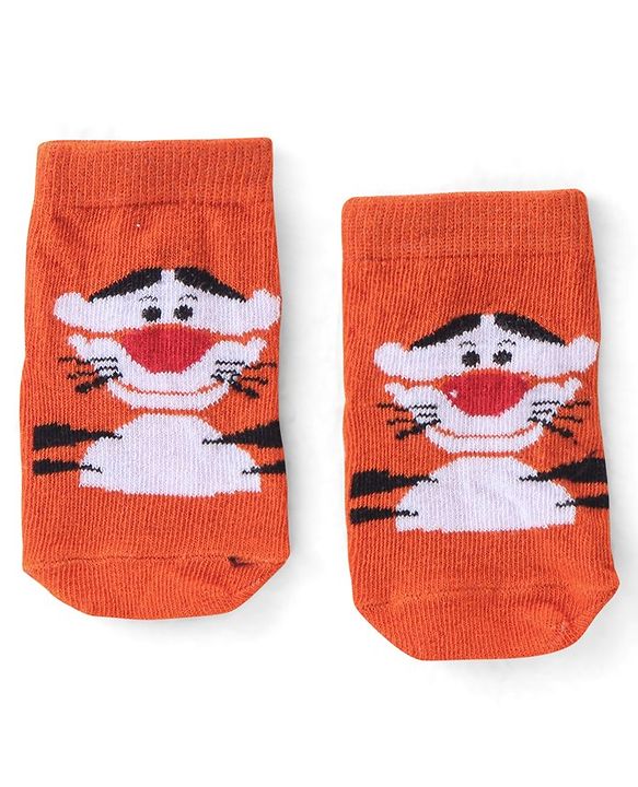 Cute Walk by Babyhug Terry Knit Ankle Length Anti Bacterial Socks Tiger Design - Multicolour