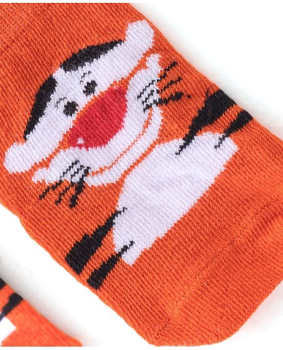 Cute Walk by Babyhug Terry Knit Ankle Length Anti Bacterial Socks Tiger Design - Multicolour