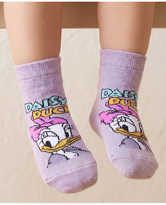 Cute Walk by Babyhug Terry Knit Ankle Length Anti Bacterial Socks Daisy Duck Design - Multicolor