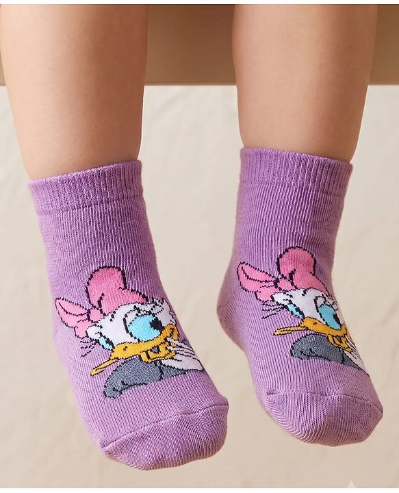 Cute Walk by Babyhug Terry Knit Ankle Length Anti Bacterial Socks Daisy Duck Design - Multicolour