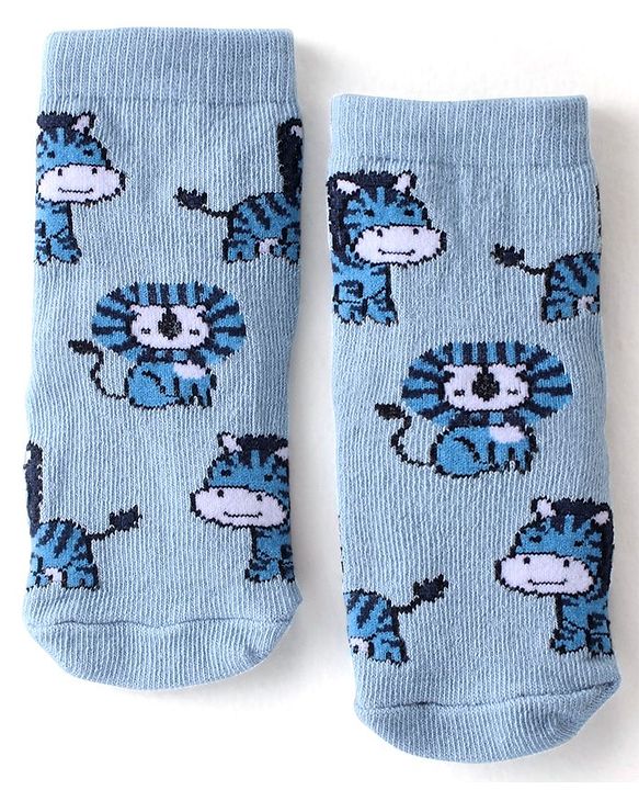 Cutewalk By Babyhug Anti Bacterial Ankle Length Socks Lion Design Pack Of 3 - Blue