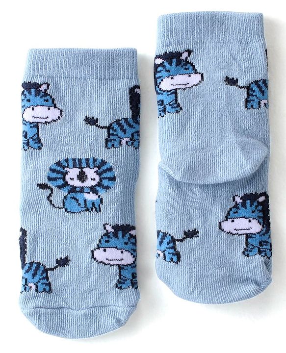 Cutewalk By Babyhug Anti Bacterial Ankle Length Socks Lion Design Pack Of 3 - Blue