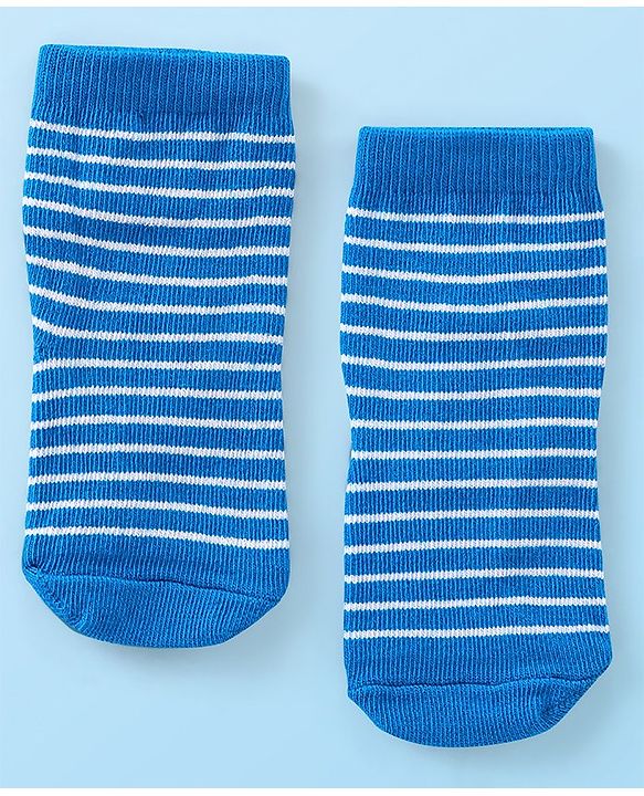 Cute Walk By Babyhug Anti Bacterial Ankle Length Socks Striped & Dino Design Pack Of 3 - Blue & White