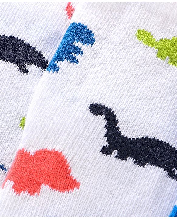 Cute Walk By Babyhug Anti Bacterial Ankle Length Socks Striped & Dino Design Pack Of 3 - Blue & White