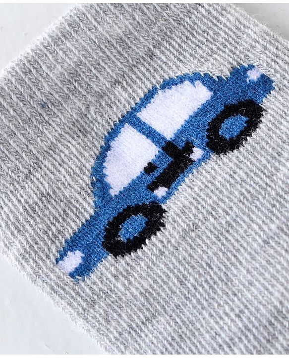 Cute Walk By Babyhug Anti Bacterial Ankle Length Socks Striped & Car Design Pack Of 3 - Blue & Grey