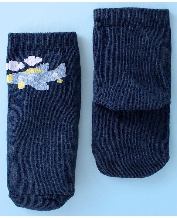 Cute Walk By Babyhug Anti Bacterial Ankle Length Socks Striped & Aircraft Design Pack Of 3 - Blue White & Grey