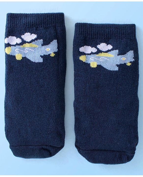 Cute Walk By Babyhug Anti Bacterial Ankle Length Socks Striped & Aircraft Design Pack Of 3 - Blue White & Grey