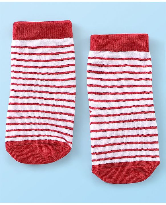 Cute Walk By Babyhug Anti Bacterial Ankle Length Socks Striped & Car Design Pack Of 3 - Red Yellow & Grey