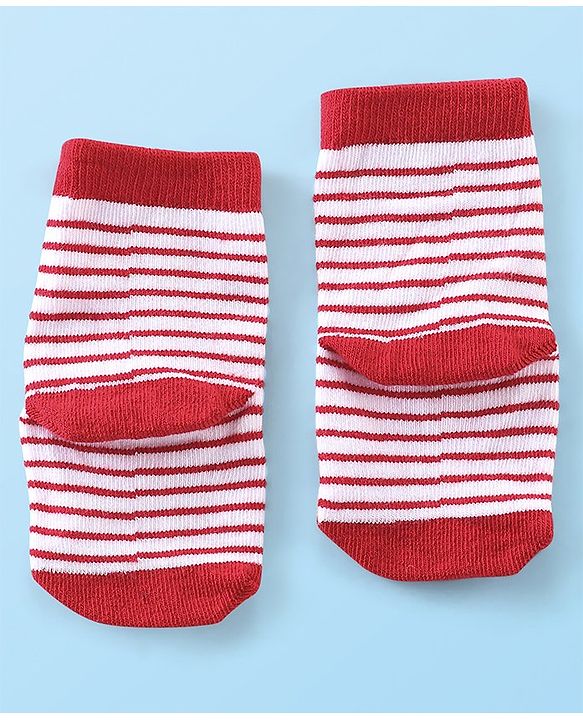 Cute Walk By Babyhug Anti Bacterial Ankle Length Socks Striped & Car Design Pack Of 3 - Red Yellow & Grey