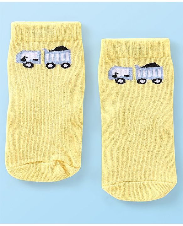 Cute Walk By Babyhug Anti Bacterial Ankle Length Socks Striped & Car Design Pack Of 3 - Red Yellow & Grey