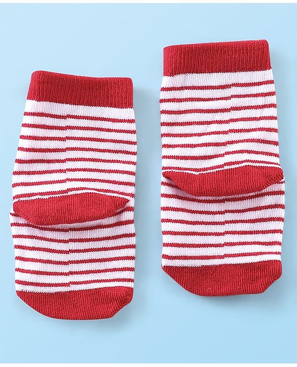 Cute Walk By Babyhug Anti Bacterial Ankle Length Socks Striped & Car Design Pack Of 3 - Red Yellow & Grey