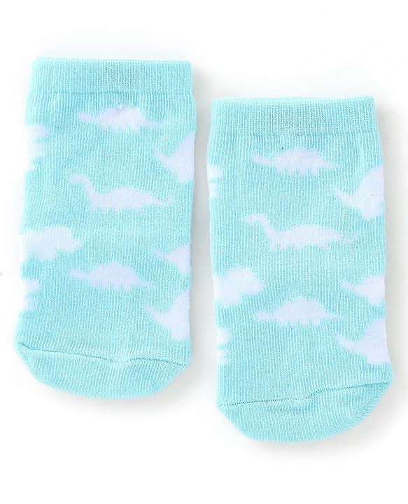 Cute Walk By Babyhug Anti Bacterial Ankle Length Socks Stripes & Dino Design Pack Of 3 - Yellow & Blue