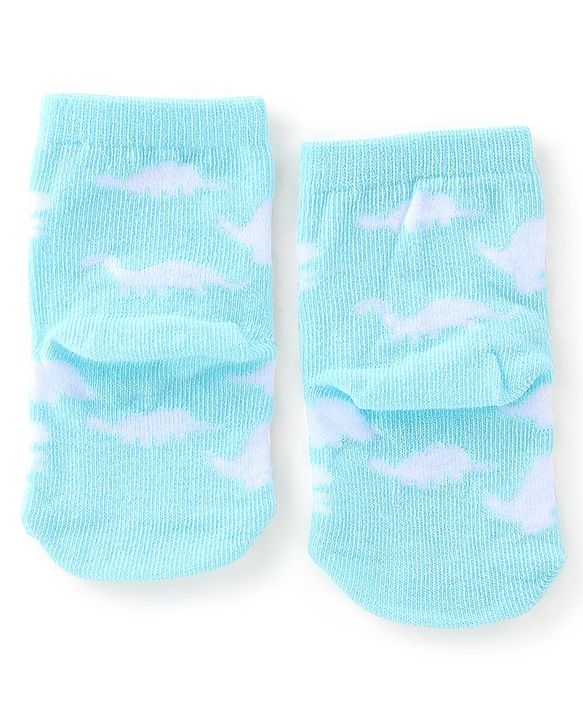 Cute Walk By Babyhug Anti Bacterial Ankle Length Socks Stripes & Dino Design Pack Of 3 - Yellow & Blue