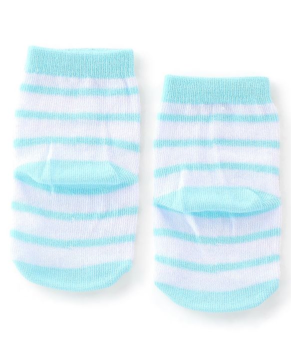 Cute Walk By Babyhug Anti Bacterial Ankle Length Socks Stripes & Dino Design Pack Of 3 - Yellow & Blue