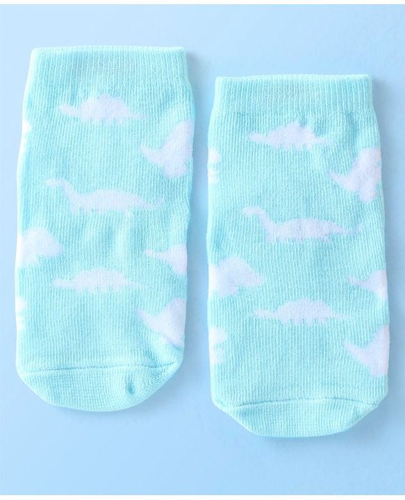 Cute Walk By Babyhug Anti Bacterial Ankle Length Socks Striped & Dino Design Pack Of 3 - Blue & White