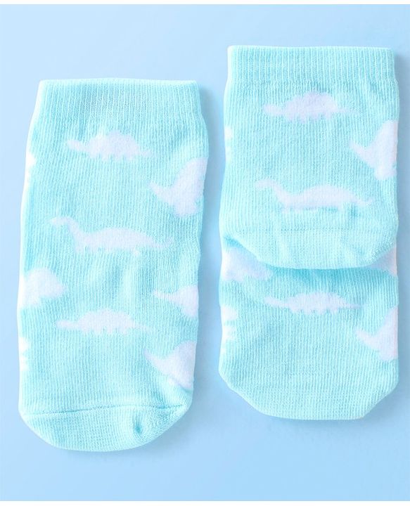 Cute Walk By Babyhug Anti Bacterial Ankle Length Socks Striped & Dino Design Pack Of 3 - Blue & White