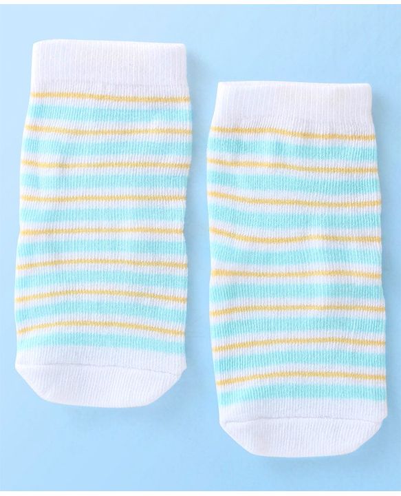 Cute Walk By Babyhug Anti Bacterial Ankle Length Socks Striped & Dino Design Pack Of 3 - Blue & White