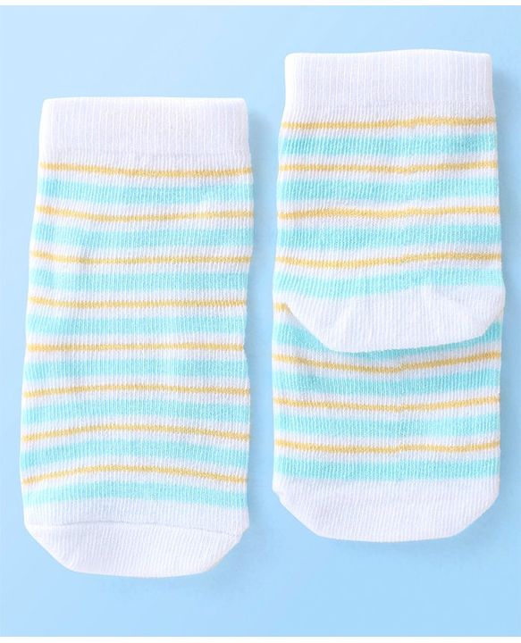 Cute Walk By Babyhug Anti Bacterial Ankle Length Socks Striped & Dino Design Pack Of 3 - Blue & White