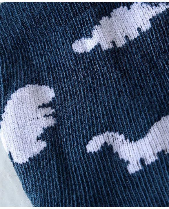 Cute Walk By Babyhug Anti Bacterial Ankle Length Socks Striped & Dino Design Pack Of 3 - Blue & White