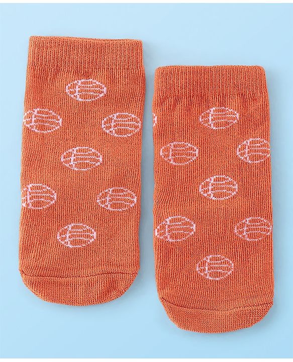 Cute Walk By Babyhug Anti Bacterial Ankle Length Socks Stripes & Basket Ball Design Pack Of 3 - Orange White & Blue