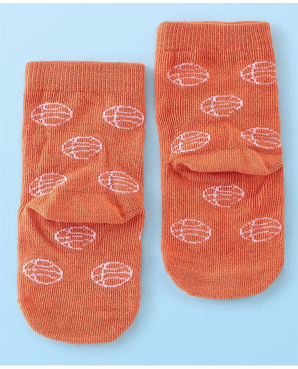 Cute Walk By Babyhug Anti Bacterial Ankle Length Socks Stripes & Basket Ball Design Pack Of 3 - Orange White & Blue