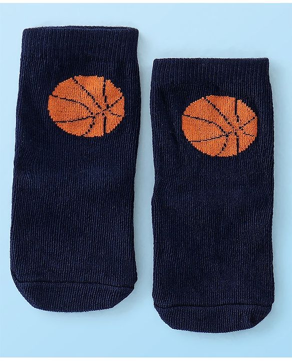 Cute Walk By Babyhug Anti Bacterial Ankle Length Socks Stripes & Basket Ball Design Pack Of 3 - Orange White & Blue