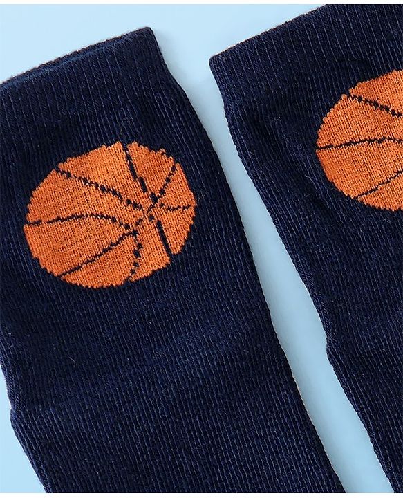 Cute Walk By Babyhug Anti Bacterial Ankle Length Socks Stripes & Basket Ball Design Pack Of 3 - Orange White & Blue