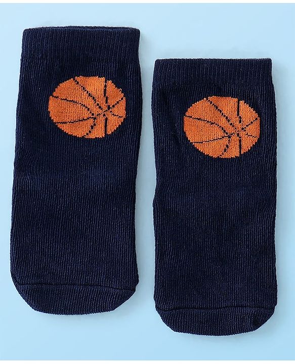Cute Walk By Babyhug Anti Bacterial Ankle Length Socks Stripes & Basket Ball Design Pack Of 3 - Orange White & Blue