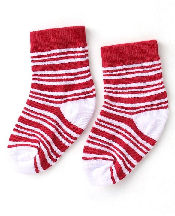 Cute Walk By Babyhug Anti Bacterial Ankle Length Socks Striped Pack Of 3 - Red & Black