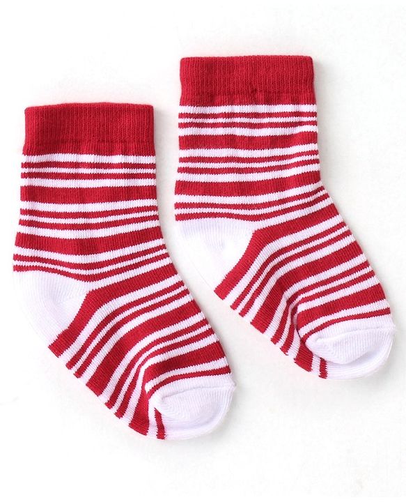 Cute Walk By Babyhug Anti Bacterial Ankle Length Socks Striped Pack Of 3 - Red & Black
