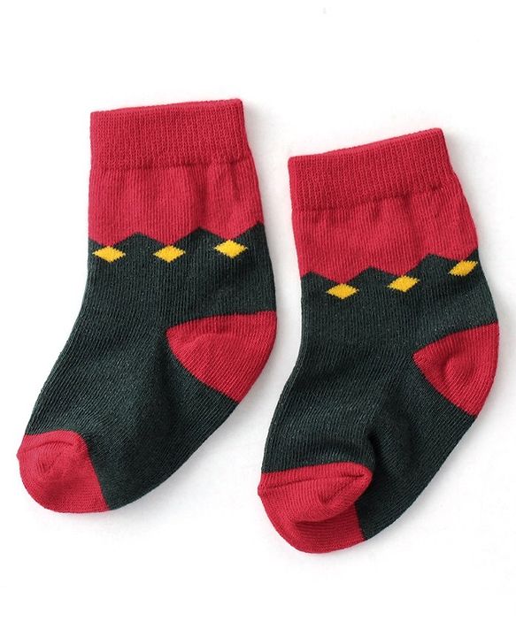 Cute Walk By Babyhug Anti Bacterial Ankle Length Socks Striped Pack Of 3 - Red & Black
