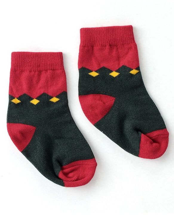 Cute Walk By Babyhug Anti Bacterial Ankle Length Socks Striped Pack Of 3 - Red & Black