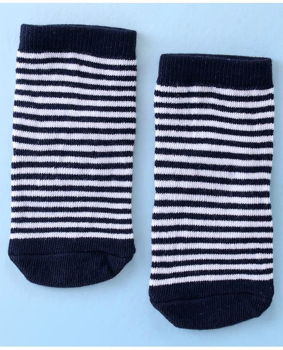 Cute Walk By Babyhug Anti Bacterial Ankle Length Socks Striped & Dino Design Pack Of 3 - Blue & White