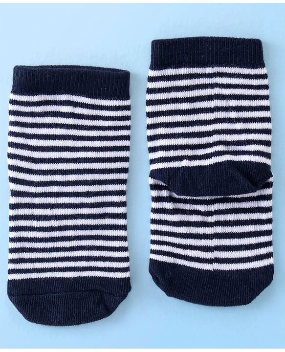 Cute Walk By Babyhug Anti Bacterial Ankle Length Socks Striped & Dino Design Pack Of 3 - Blue & White
