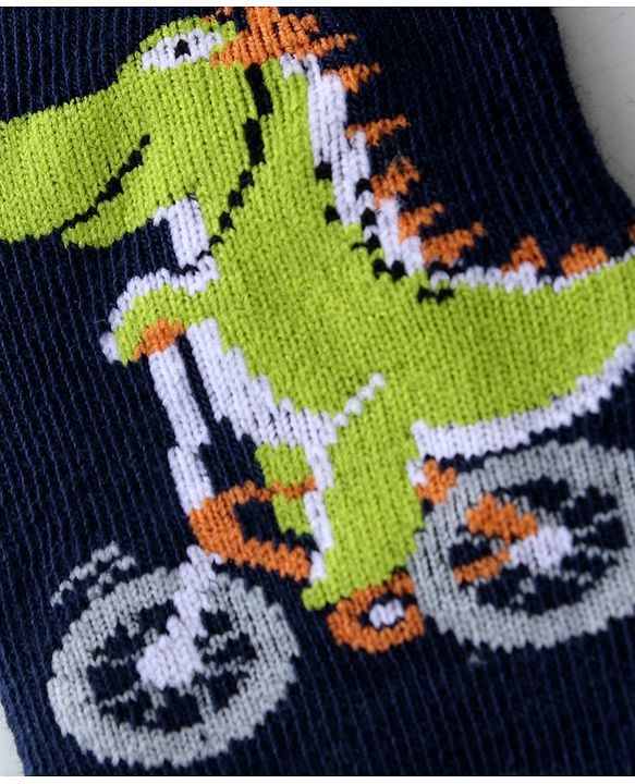 Cute Walk By Babyhug Anti Bacterial Ankle Length Socks Striped & Dino Design Pack Of 3 - Blue & White