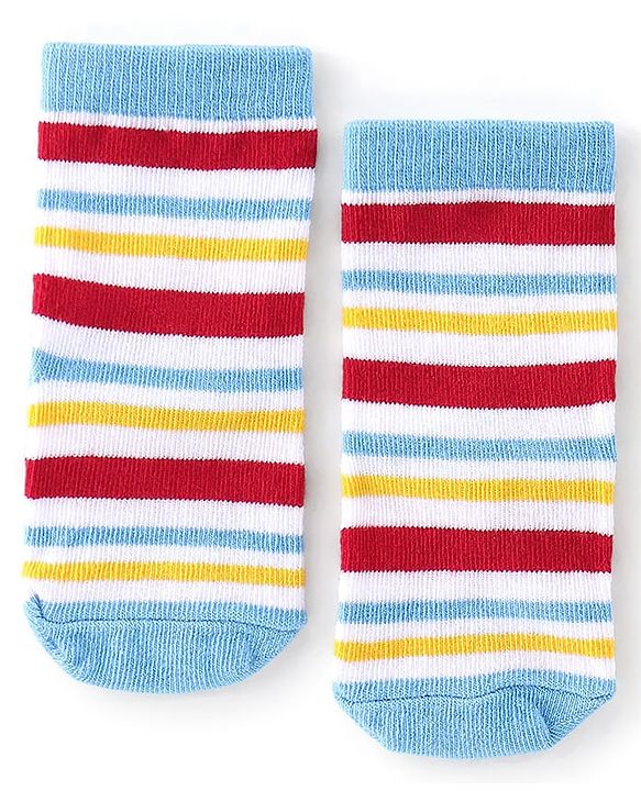 Cute Walk by Babyhug Anti-Bacterial Ankle Length Socks Pack of 3 with Striped Design - Blue & White