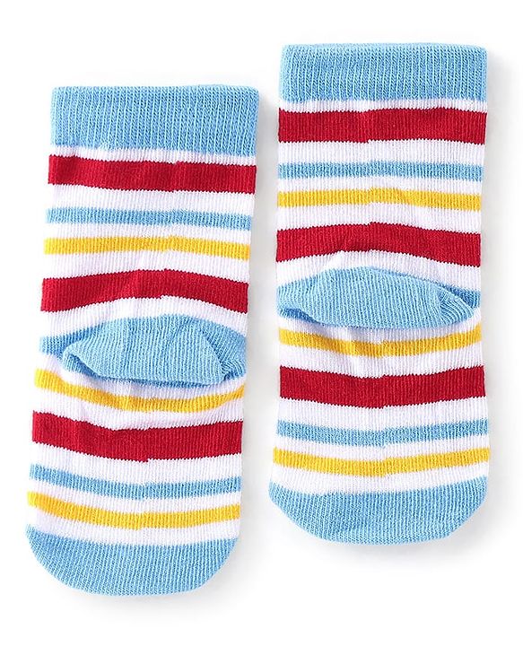 Cute Walk by Babyhug Anti-Bacterial Ankle Length Socks Pack of 3 with Striped Design - Blue & White