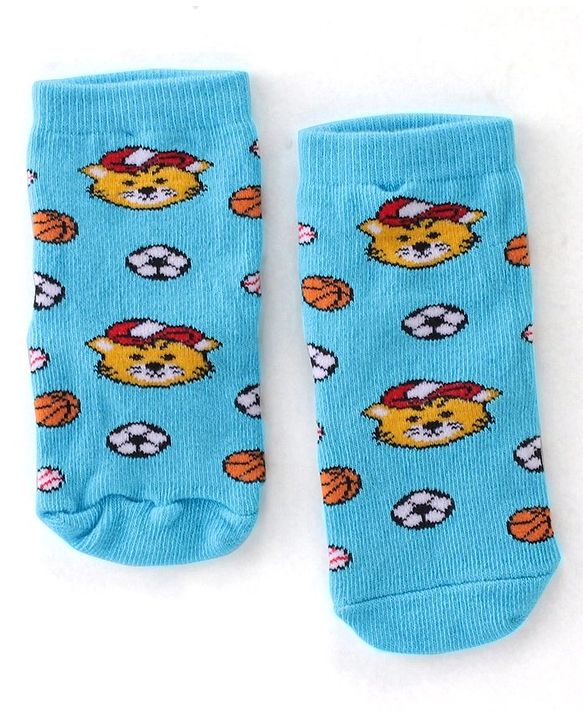 Cute Walk By Babyhug Anti Bacterial Ankle Length Socks Stripes & Tiger Design Pack Of 3 - Green Yellow & Blue
