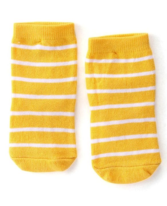 Cute Walk By Babyhug Anti Bacterial Ankle Length Socks Stripes & Tiger Design Pack Of 3 - Green Yellow & Blue
