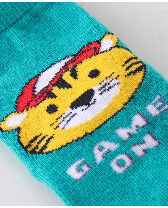 Cute Walk By Babyhug Anti Bacterial Ankle Length Socks Stripes & Tiger Design Pack Of 3 - Green Yellow & Blue