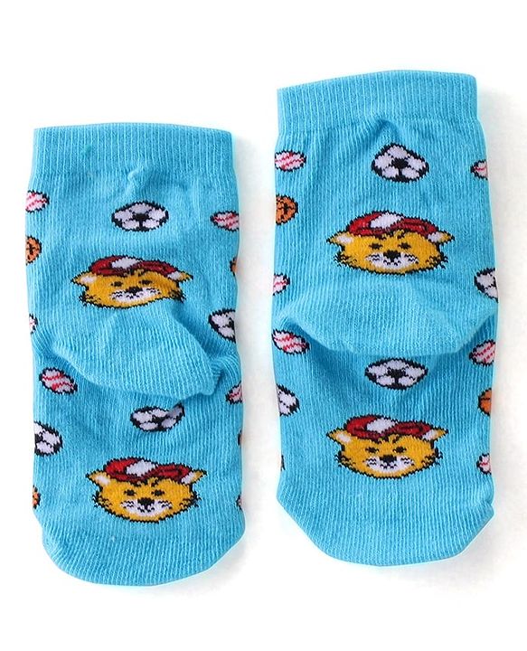 Cute Walk By Babyhug Anti Bacterial Ankle Length Socks Stripes & Tiger Design Pack Of 3 - Green Yellow & Blue