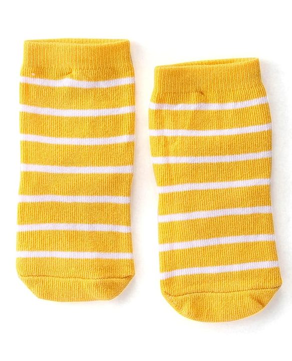 Cute Walk By Babyhug Anti Bacterial Ankle Length Socks Stripes & Tiger Design Pack Of 3 - Green Yellow & Blue