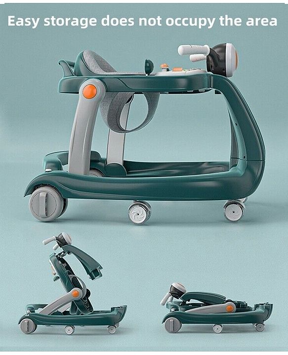 Babyhug 4 in 1 Discover & Play Musical Baby Walker with Adjustable Speed & Fancy Multi Gear Toys- Green