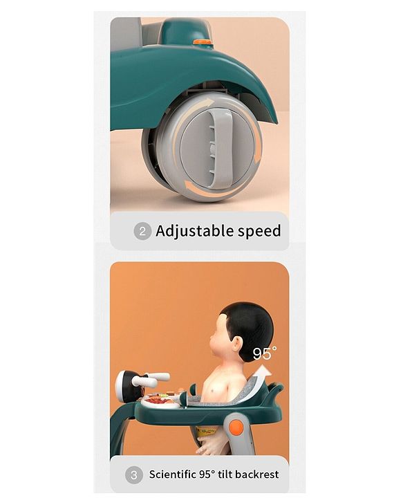 Babyhug 4 in 1 Discover & Play Musical Baby Walker with Adjustable Speed & Fancy Multi Gear Toys- Green
