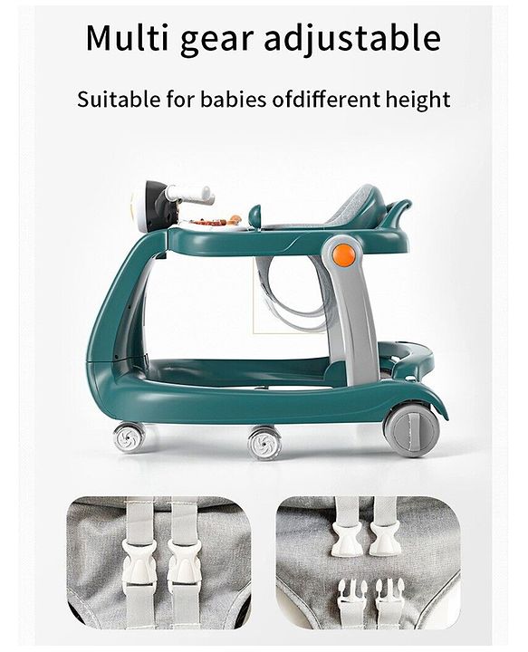Babyhug 4 in 1 Discover & Play Musical Baby Walker with Adjustable Speed & Fancy Multi Gear Toys- Green